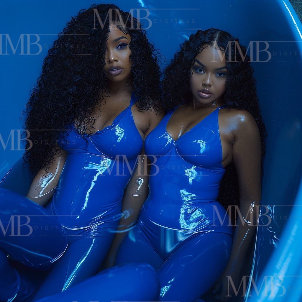 Ladies in blue hair photoshoot (11 stock photos)