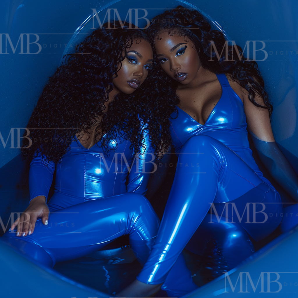 Ladies in blue hair photoshoot (11 stock photos)