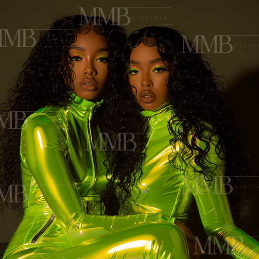 Ladies in green hair photoshoot (11 stock photos)